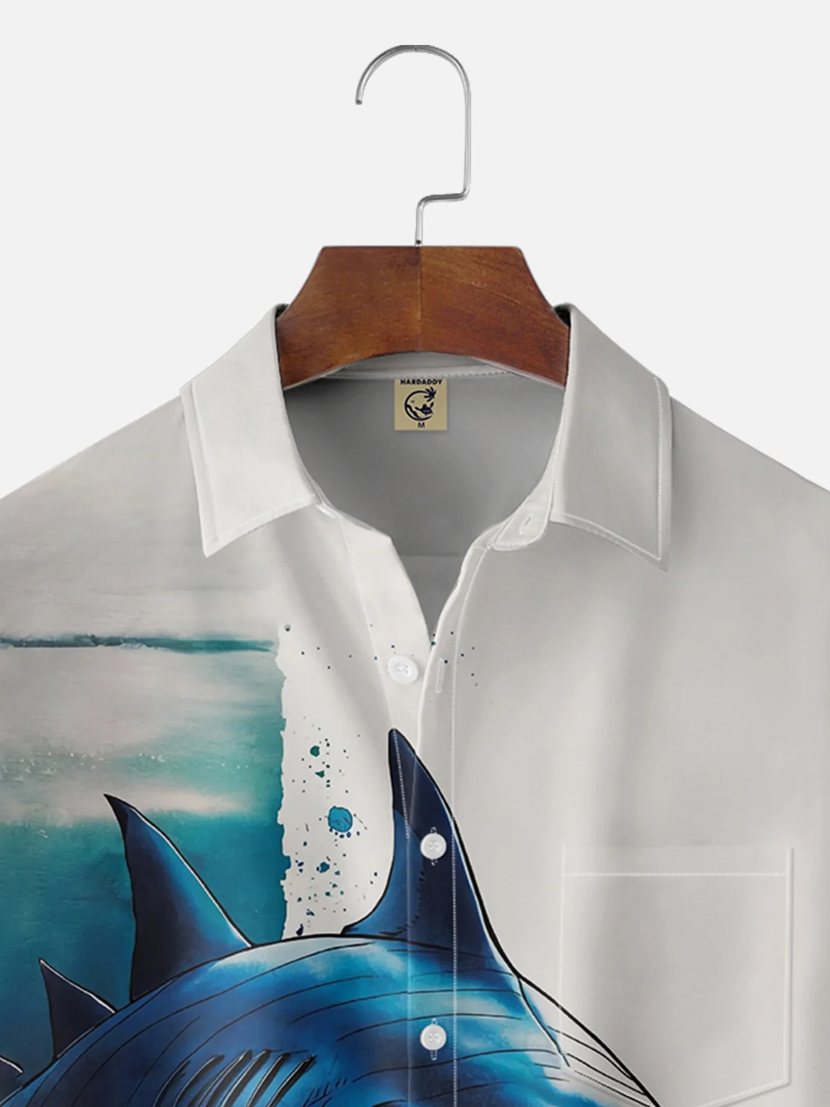 Moisture-wicking Marine Shark Chest Pocket Hawaiian Shirt