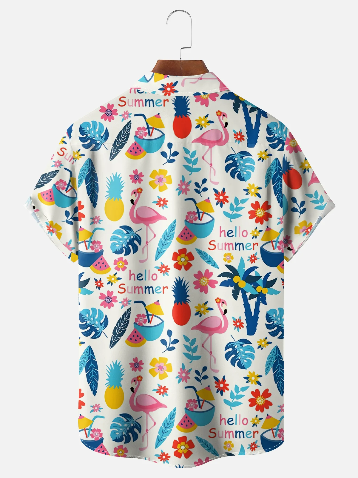 Moisture-wicking Summer Refreshing Plant Flamingo Chest Pocket Hawaiian Shirt