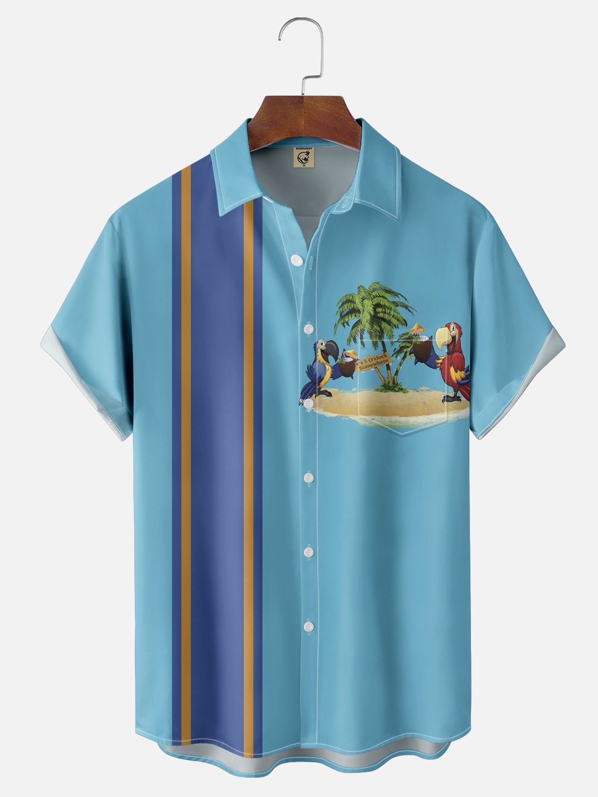 Moisture-wicking 5 O'Clock Parrot Coconut Juice Chest Pocket Bowling Shirt