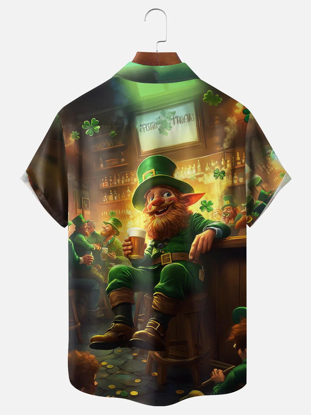 Moisture-wicking St. Patrick's Day Gnome Clover Beer Chest Pocket Casual Shirt