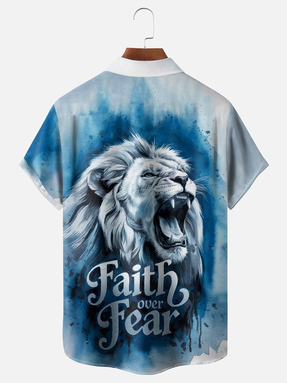 Moisture-wicking Lion Faith Over Fear Easter Chest Pocket Casual Shirt