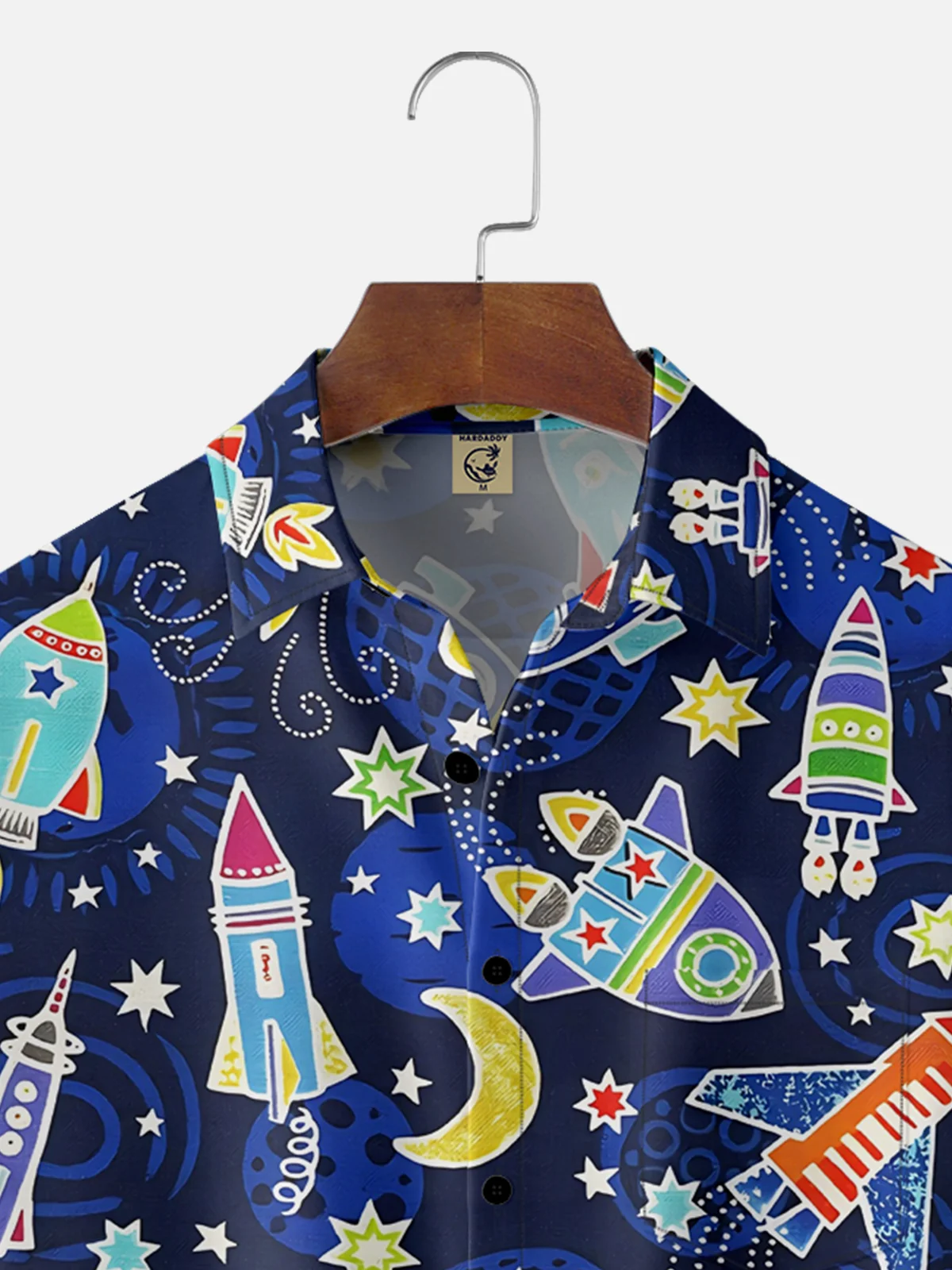 Moisture-wicking Spacecraft Planet Star Chest Pocket Casual Shirt