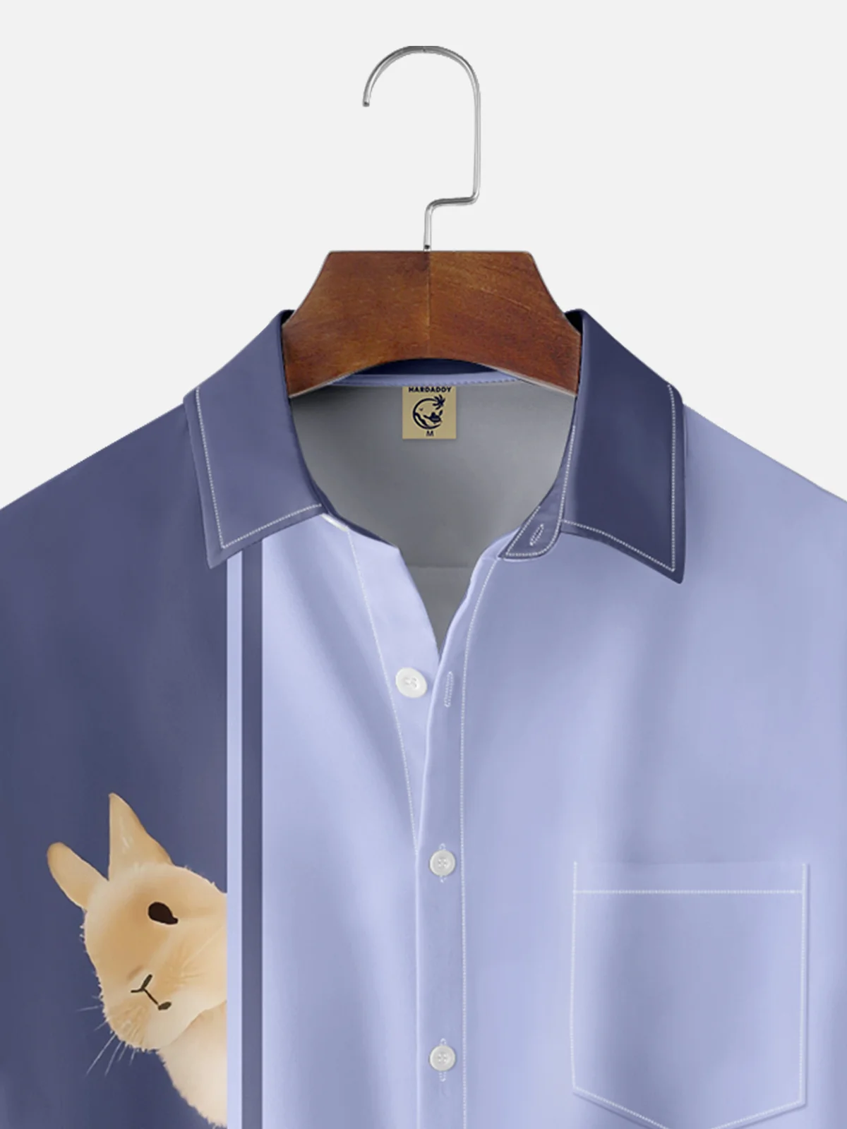 Moisture Wicking Easter Bunny Chest Pocket Bowling Shirt