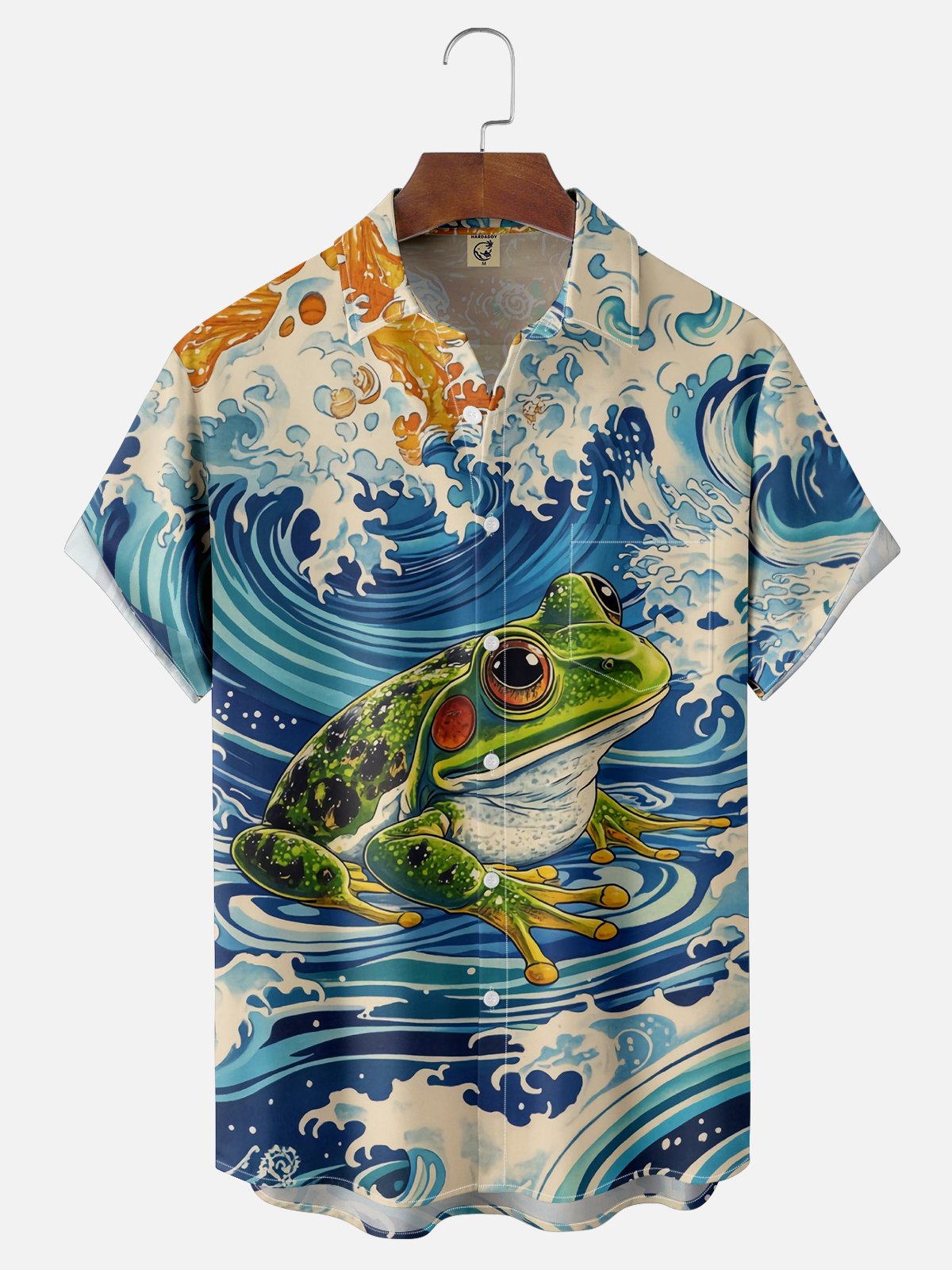 Moisture Wicking Ukiyo-e Frog Chest Pocket Hawaiian Shirt