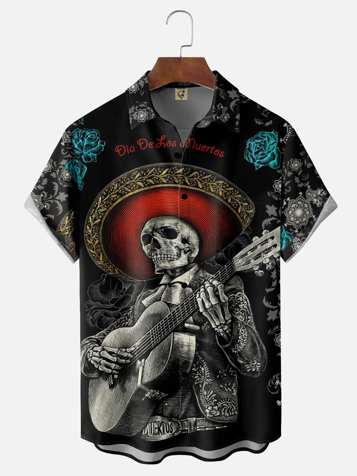 Moisture-wicking Cinco de Mayo Day of the Death Mexican Music Guitar Skeleton Chest Pocket Casual Shirt