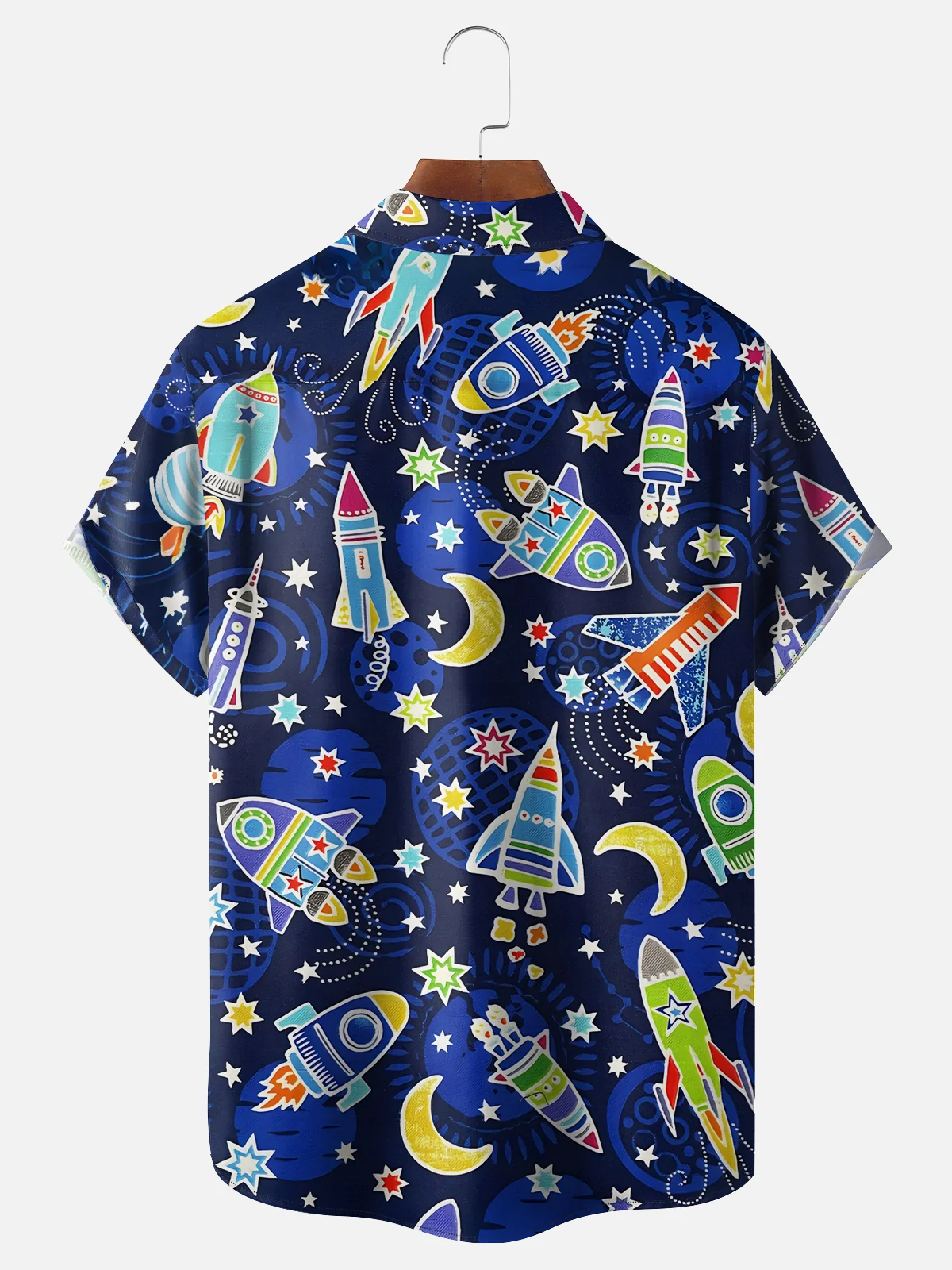 Moisture-wicking Spacecraft Planet Star Chest Pocket Casual Shirt