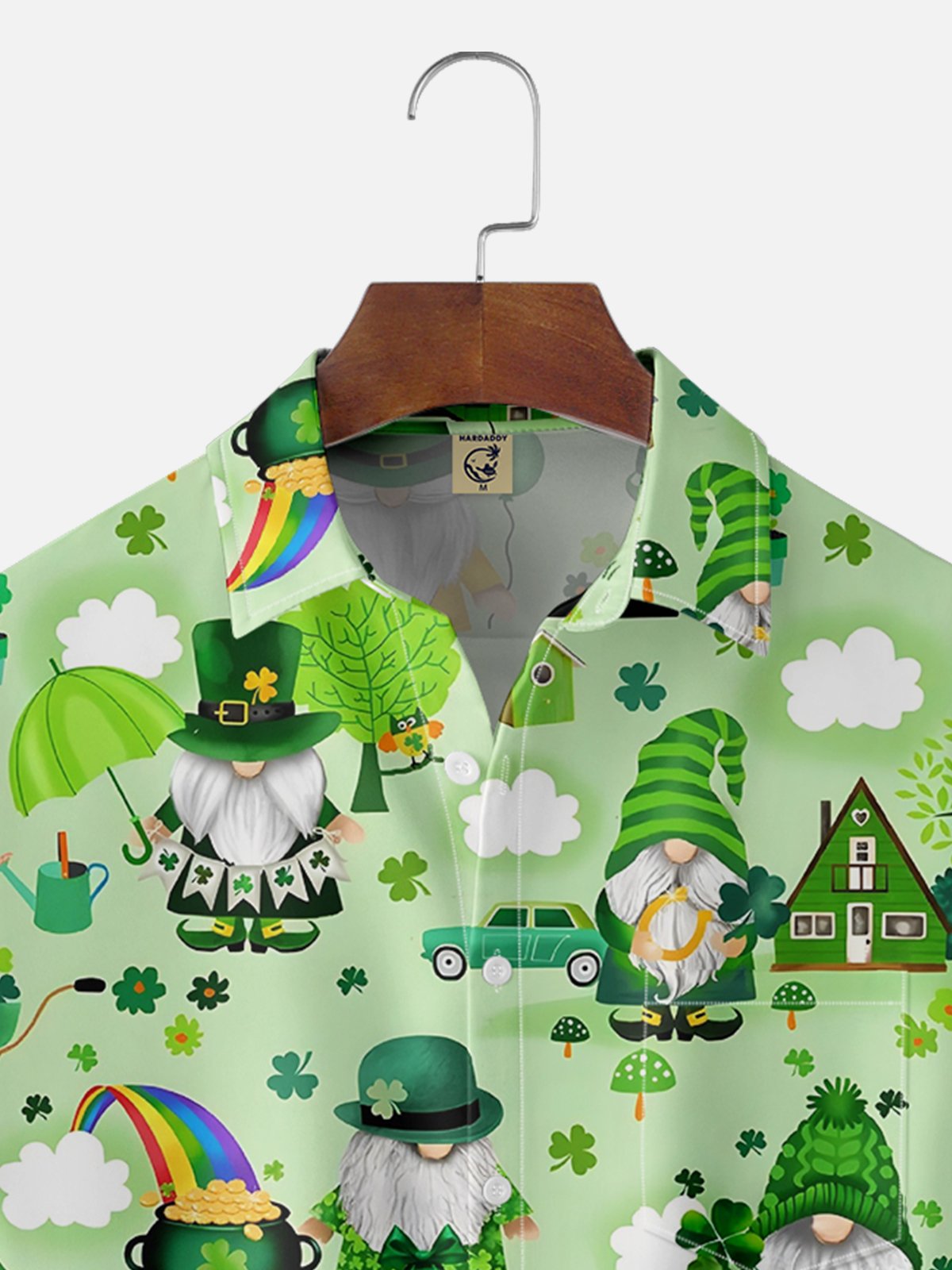 Moisture-wicking St Patricks Day Gnomes Gold Coin Clover Chest Pocket Casual Shirt