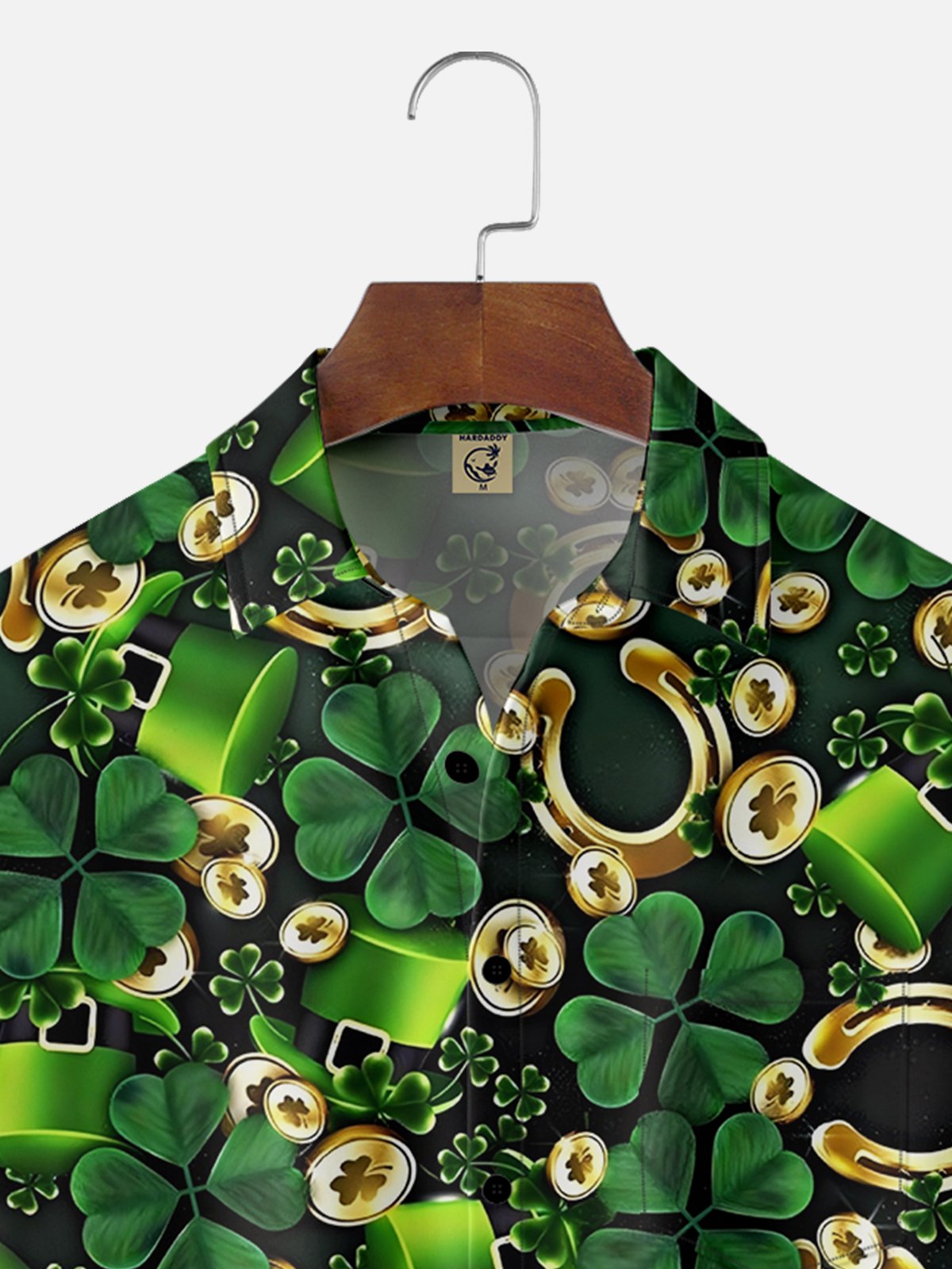 Moisture-wicking St Patricks Day Top Hat Gold Coin Horseshoes Clover Chest Pocket Casual Shirt