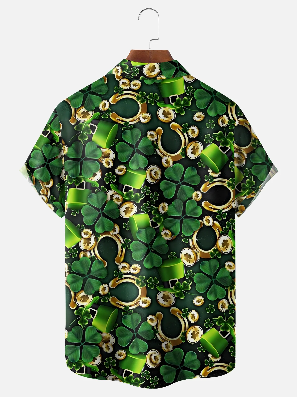 Moisture-wicking St Patricks Day Top Hat Gold Coin Horseshoes Clover Chest Pocket Casual Shirt