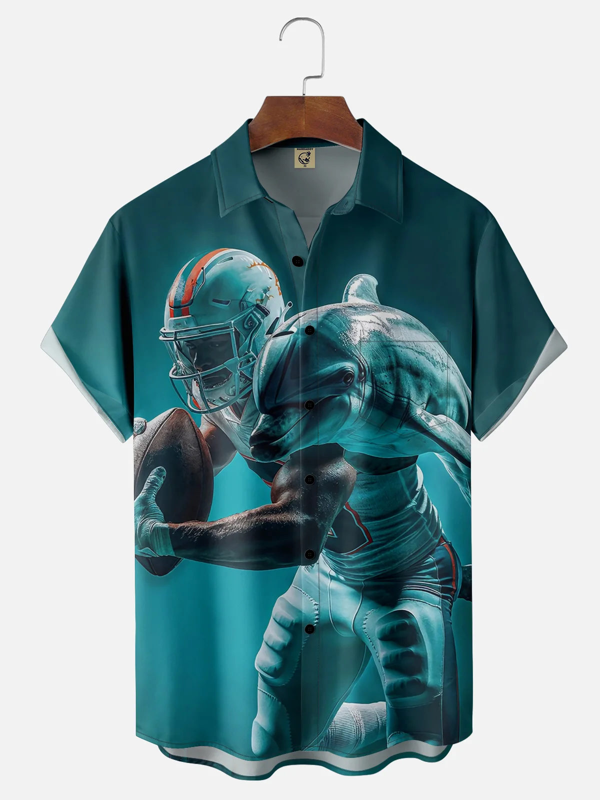 Moisture-wicking American Football Miami Art Dolphins Chest Pocket Casual Shirt