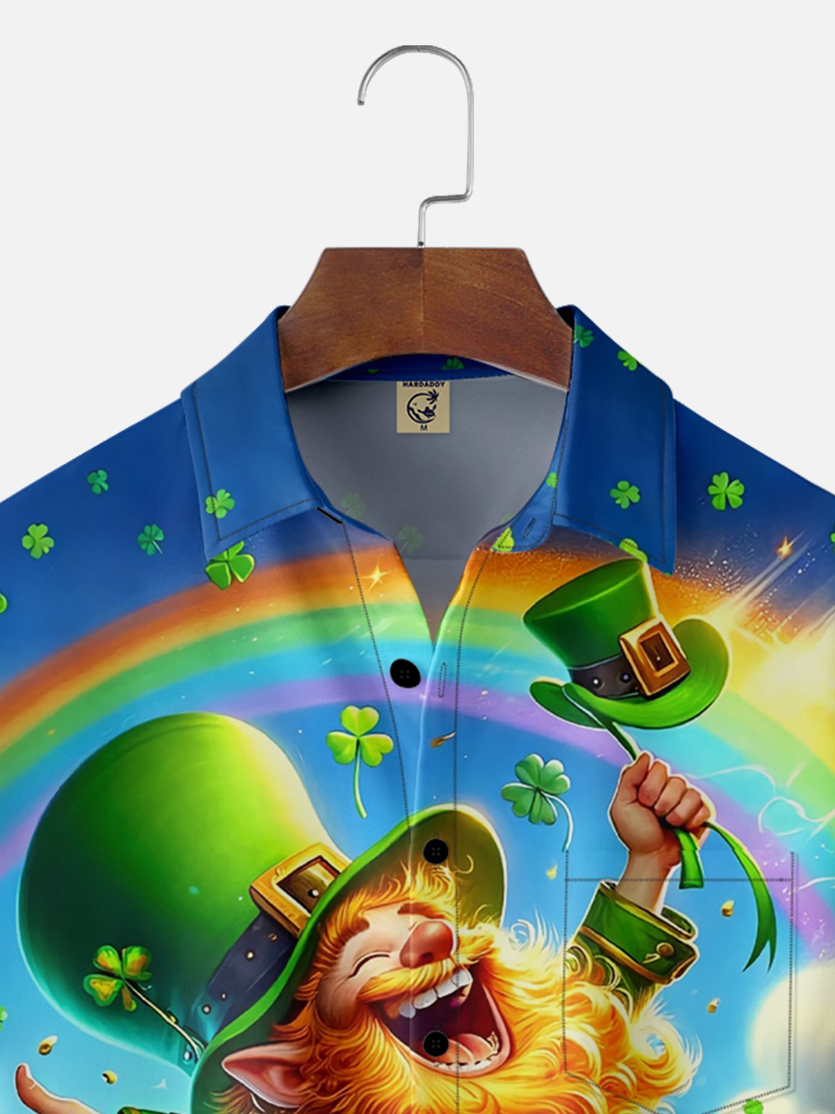 Moisture-wicking St. Patrick's Day Gnome Rainbow Clover Chest Pocket Casual Shirt