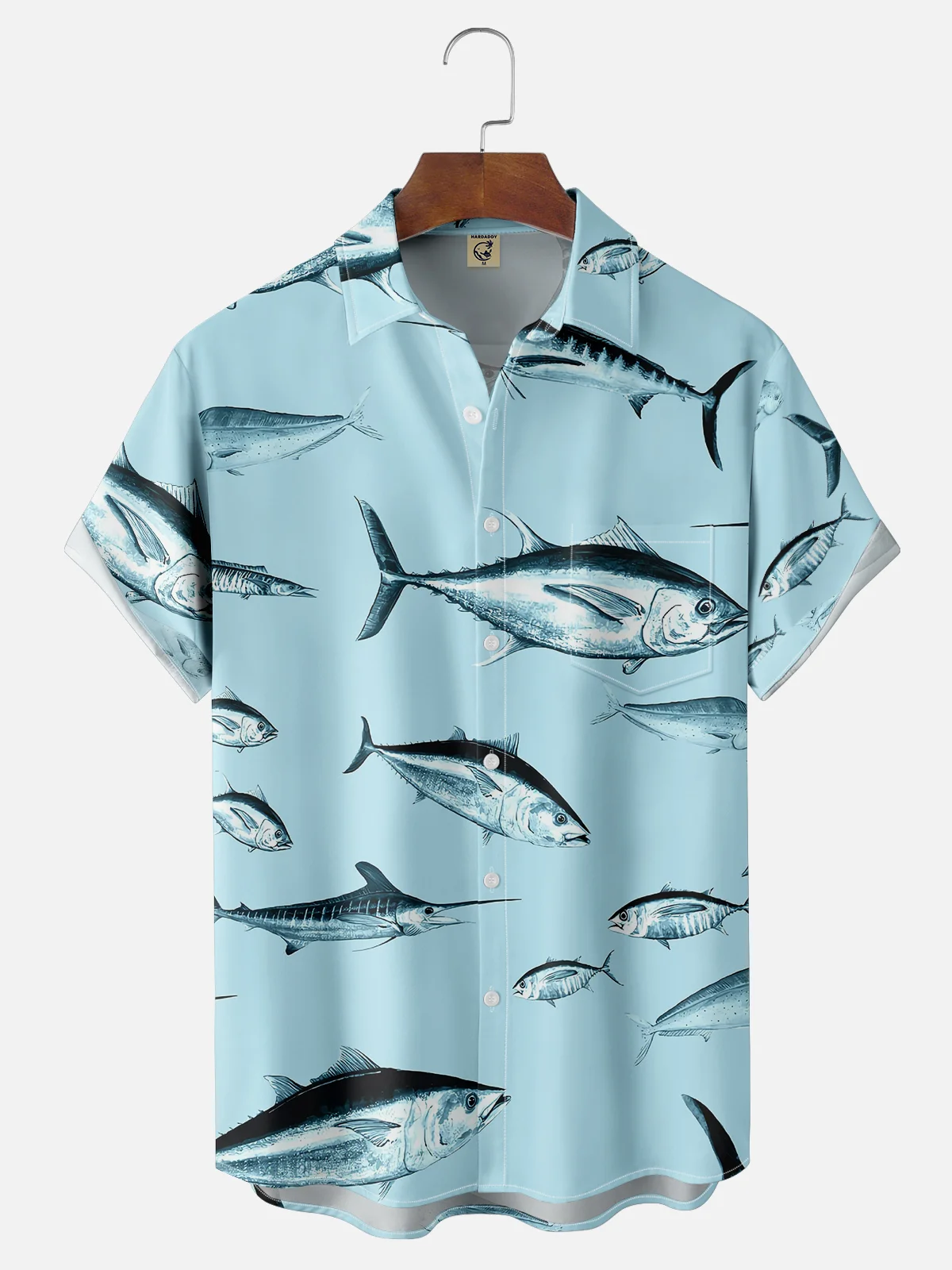 Moisture-wicking Ocean Fish Art Illustration Chest Pocket Hawaiian Shirt