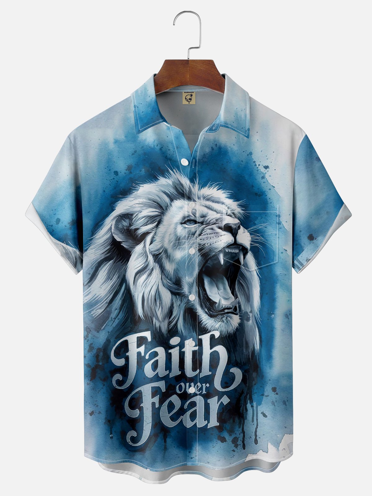 Moisture-wicking Lion Faith Over Fear Easter Chest Pocket Casual Shirt