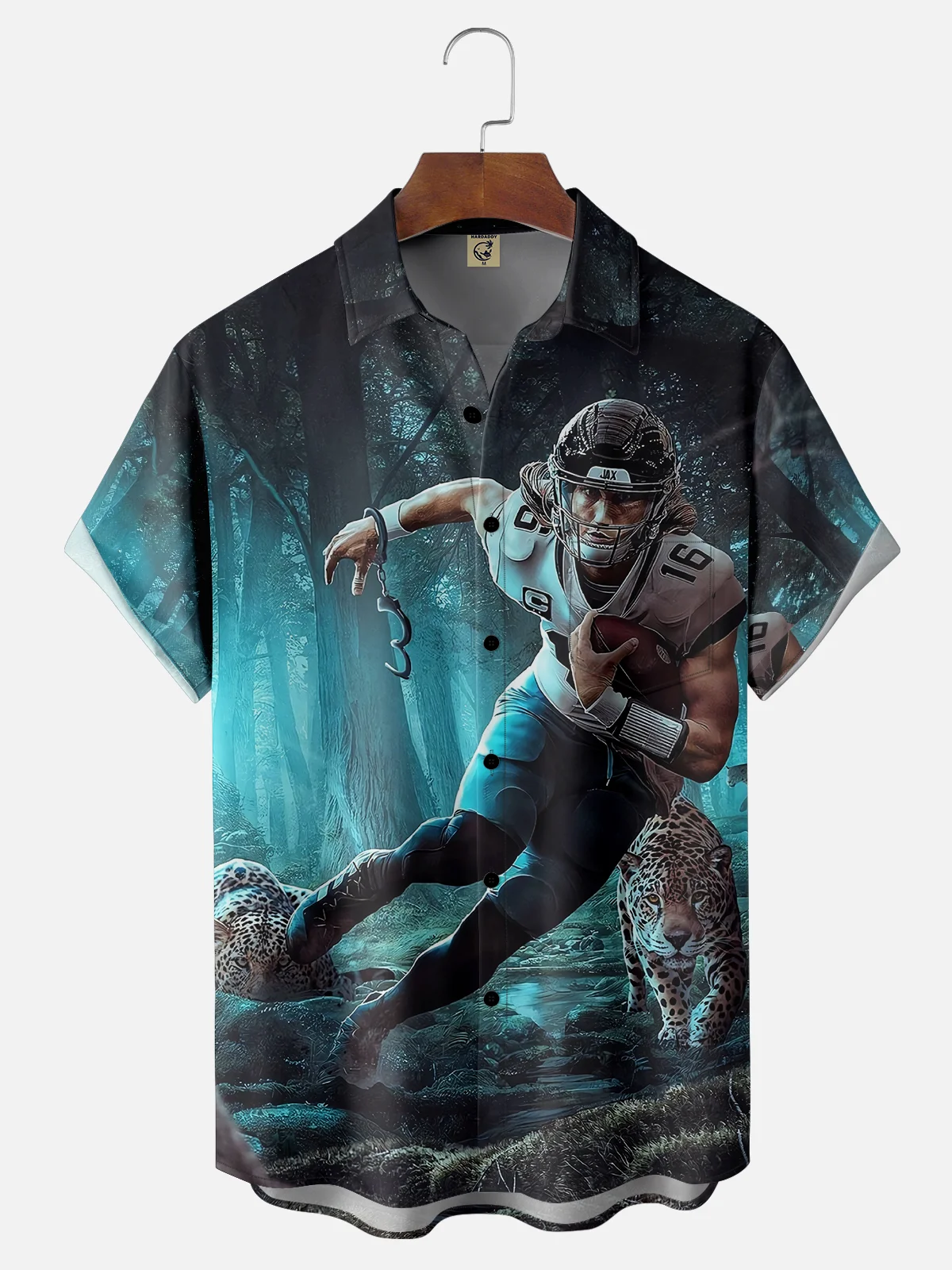 Moisture-wicking American Football Florida Jaguars Art Chest Pocket Casual Shirt