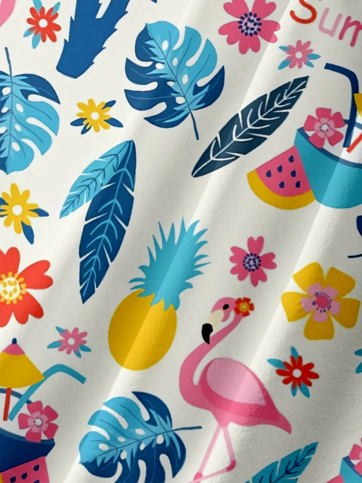 Moisture-wicking Summer Refreshing Plant Flamingo Chest Pocket Hawaiian Shirt