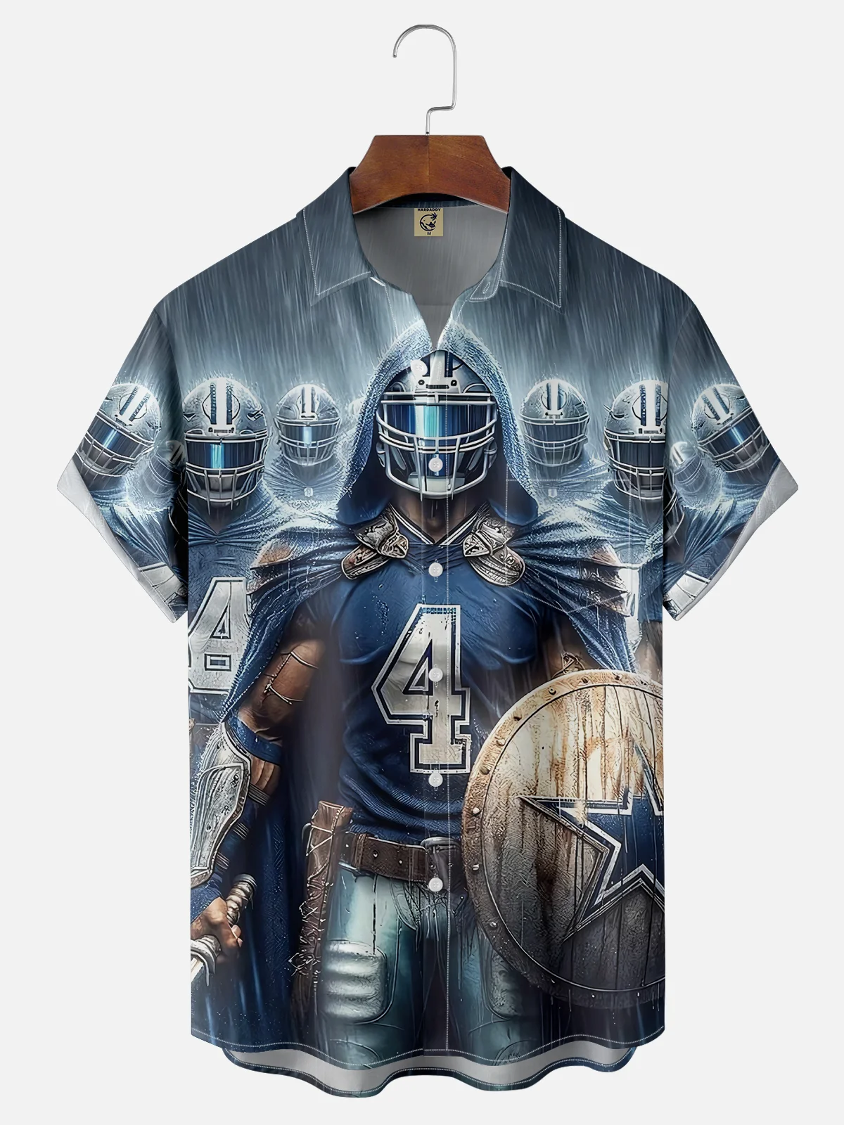 Moisture-wicking American Football Dallas Pentagram Denim Blue Chest Pocket Casual Shirt