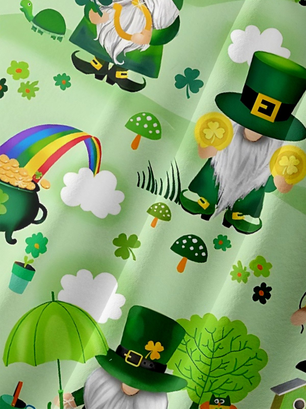 Moisture-wicking St Patricks Day Gnomes Gold Coin Clover Chest Pocket Casual Shirt