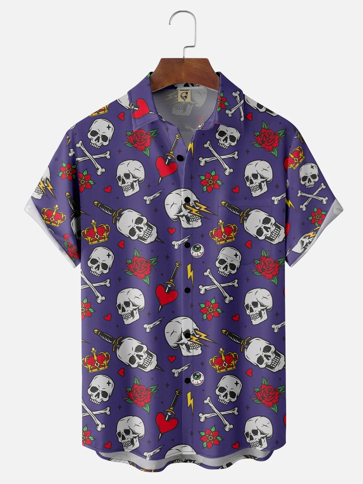 Moisture-wicking Cinco de Mayo Day of the Death Skeleton Rose Rock Roll Chest Pocket Casual Shirt