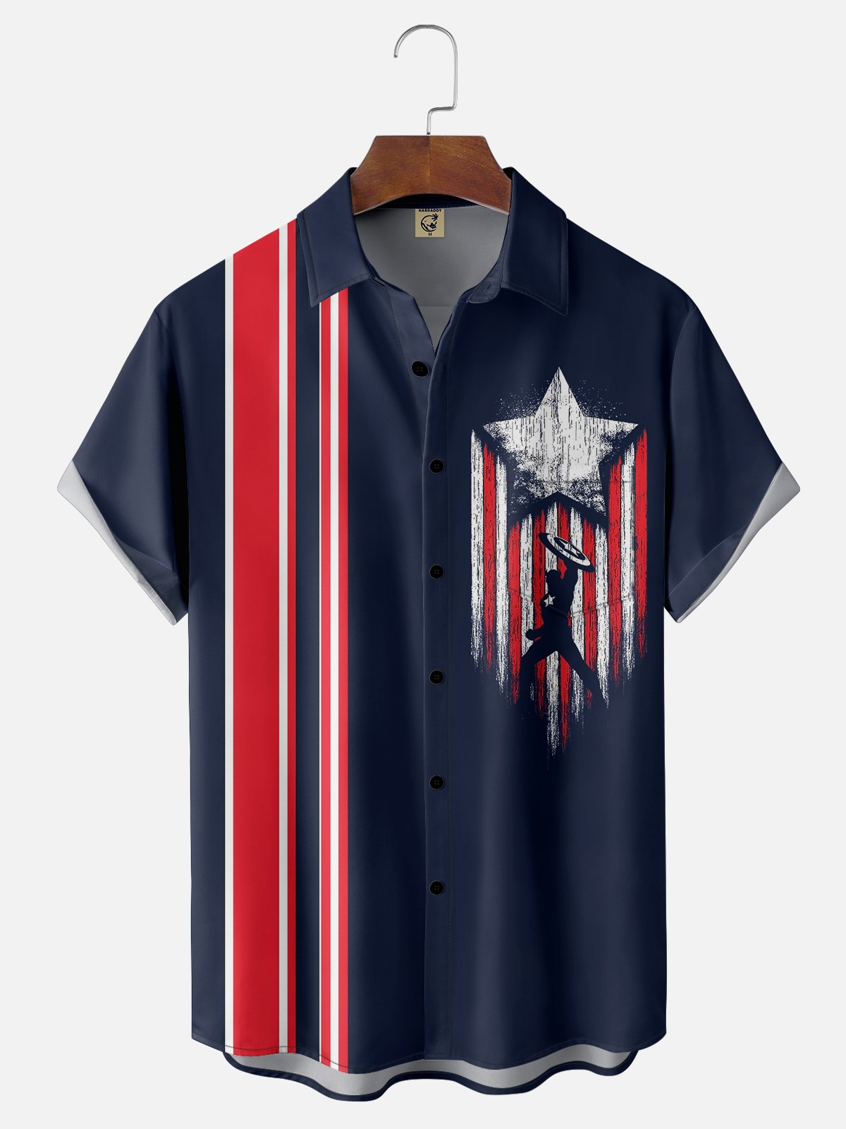 Moisture-wicking American Spirit Pentacle Art Chest Pocket Bowling Shirt