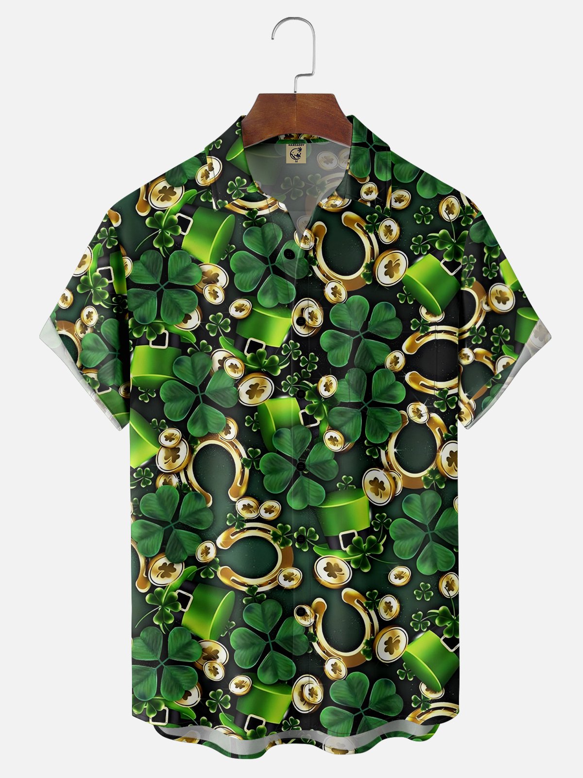 Moisture-wicking St Patricks Day Top Hat Gold Coin Horseshoes Clover Chest Pocket Casual Shirt