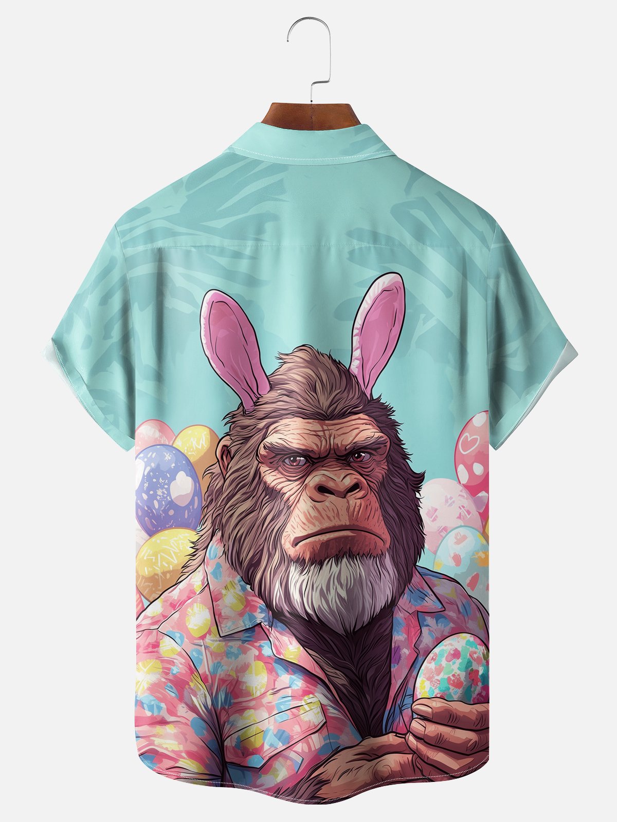 Moisture-wicking Easter Bigfoot Bunny Chest Pocket Casual Shirt