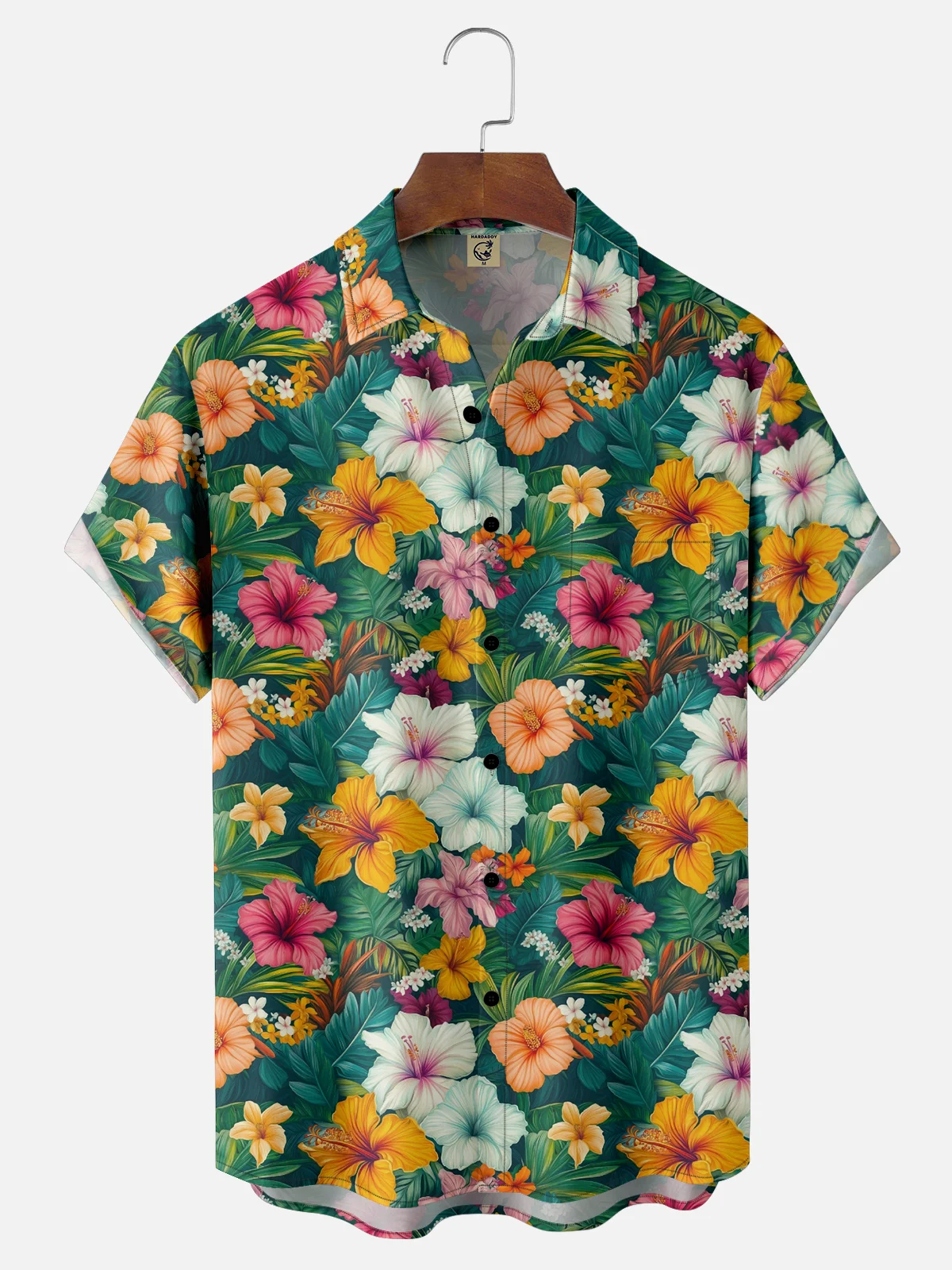 Moisture-wicking Tropical Floral Chest Pocket Hawaiian Shirt