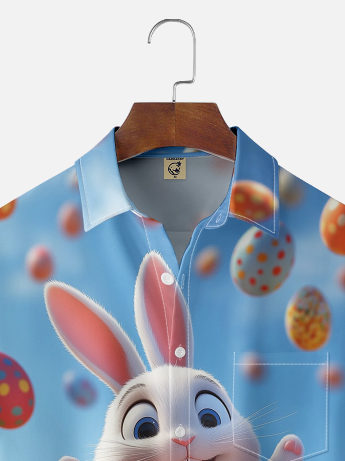 Moisture-wicking Easter Bunny Rabbit Eggs Chest Pocket Hawaiian Shirt