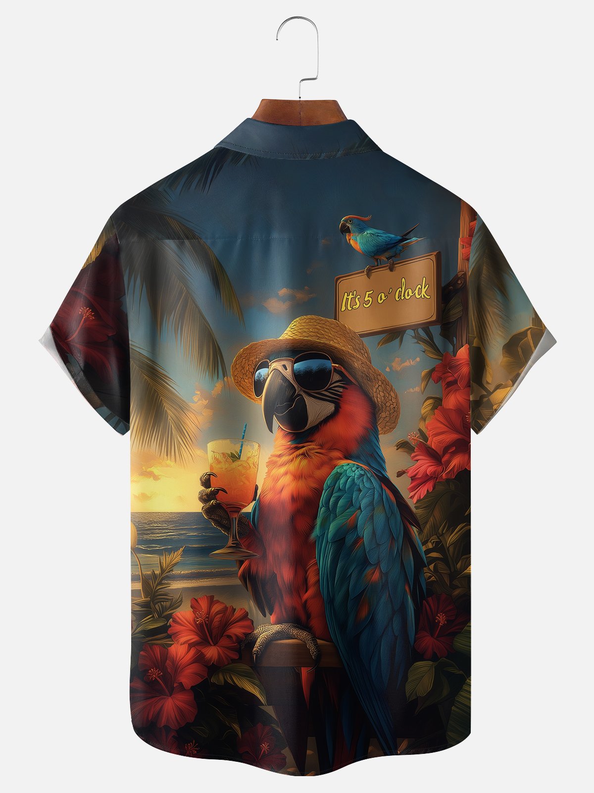 Moisture-wicking 5 O‘Clock Parrots Chest Pocket Hawaiian Shirt