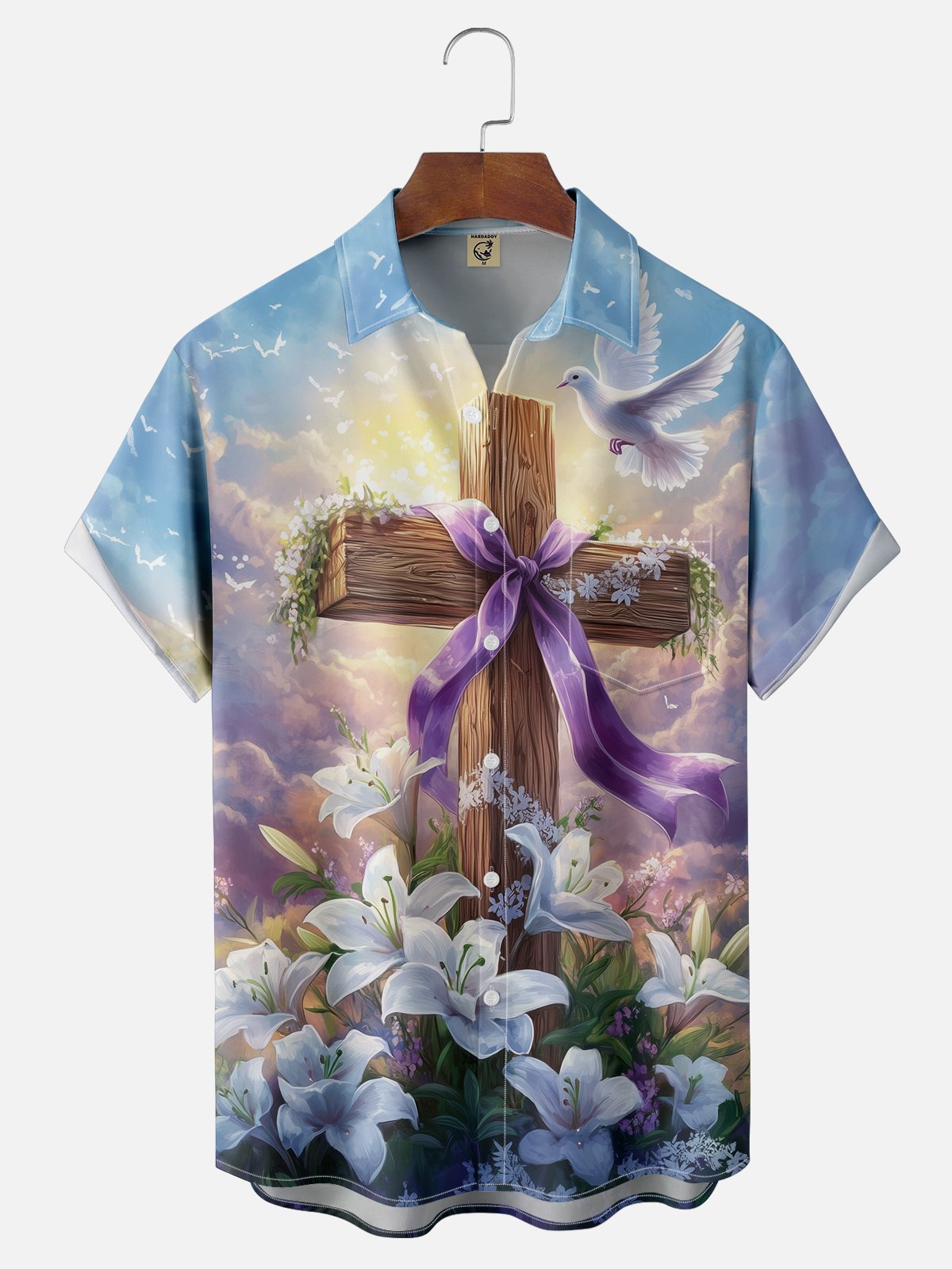 Moisture-wicking Easter Cross Lily Pigeon Chest Pocket Casual Shirt