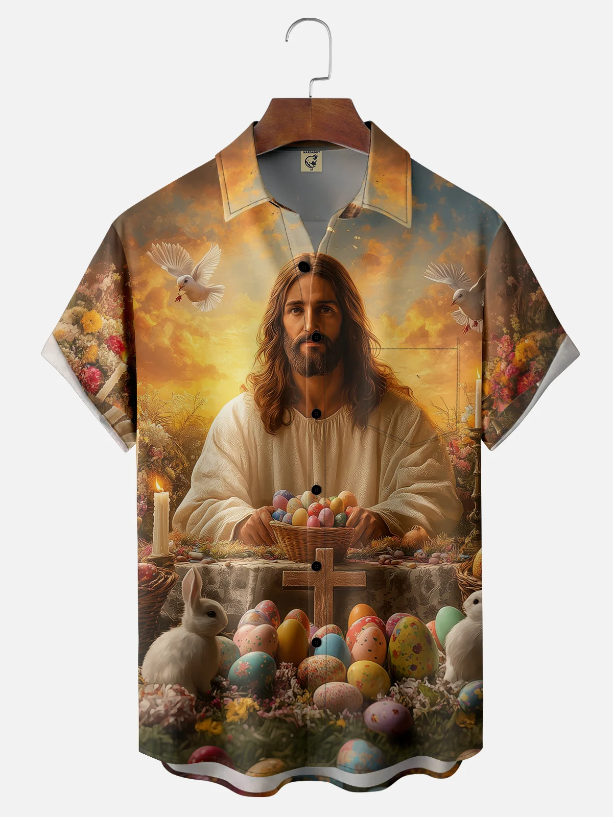 Moisture-wicking Easter Jesus Bunny Rabbit Eggs Chest Pocket Casual Shirt