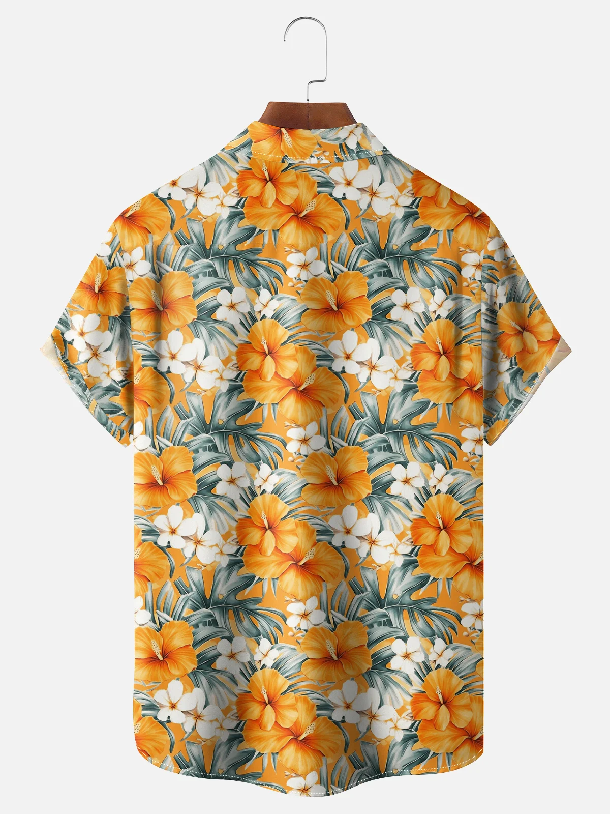 Moisture-wicking Palm Tree Hibiscus Floral Chest Pocket Hawaiian Shirt