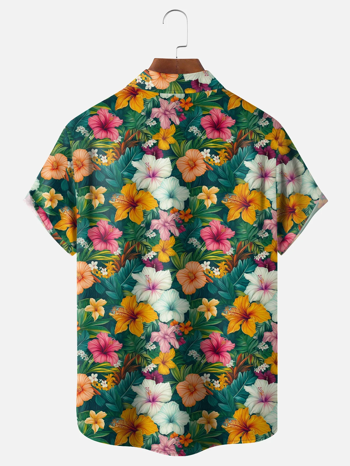 Moisture-wicking Tropical Floral Chest Pocket Hawaiian Shirt