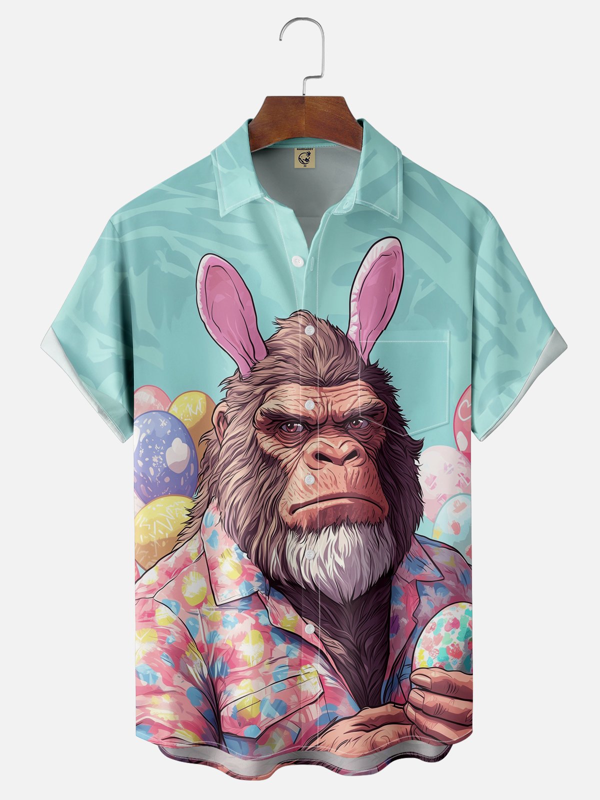 Moisture-wicking Easter Bigfoot Bunny Chest Pocket Casual Shirt