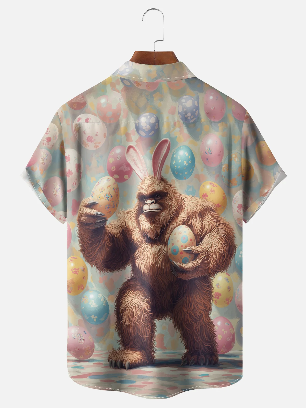 Moisture-wicking Easter Bigfoot Bunny Chest Pocket Casual Shirt