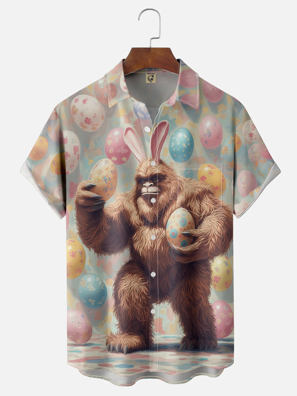 Moisture-wicking Easter Bigfoot Bunny Chest Pocket Casual Shirt