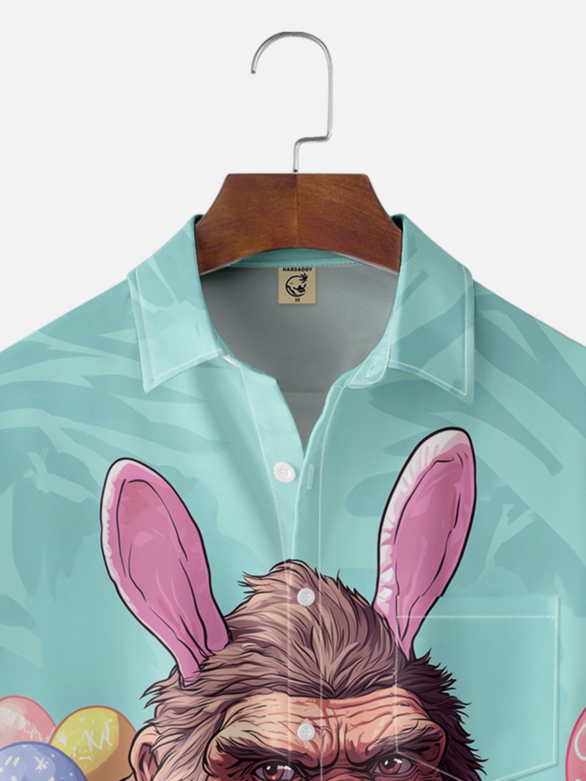 Moisture-wicking Easter Bigfoot Bunny Chest Pocket Casual Shirt