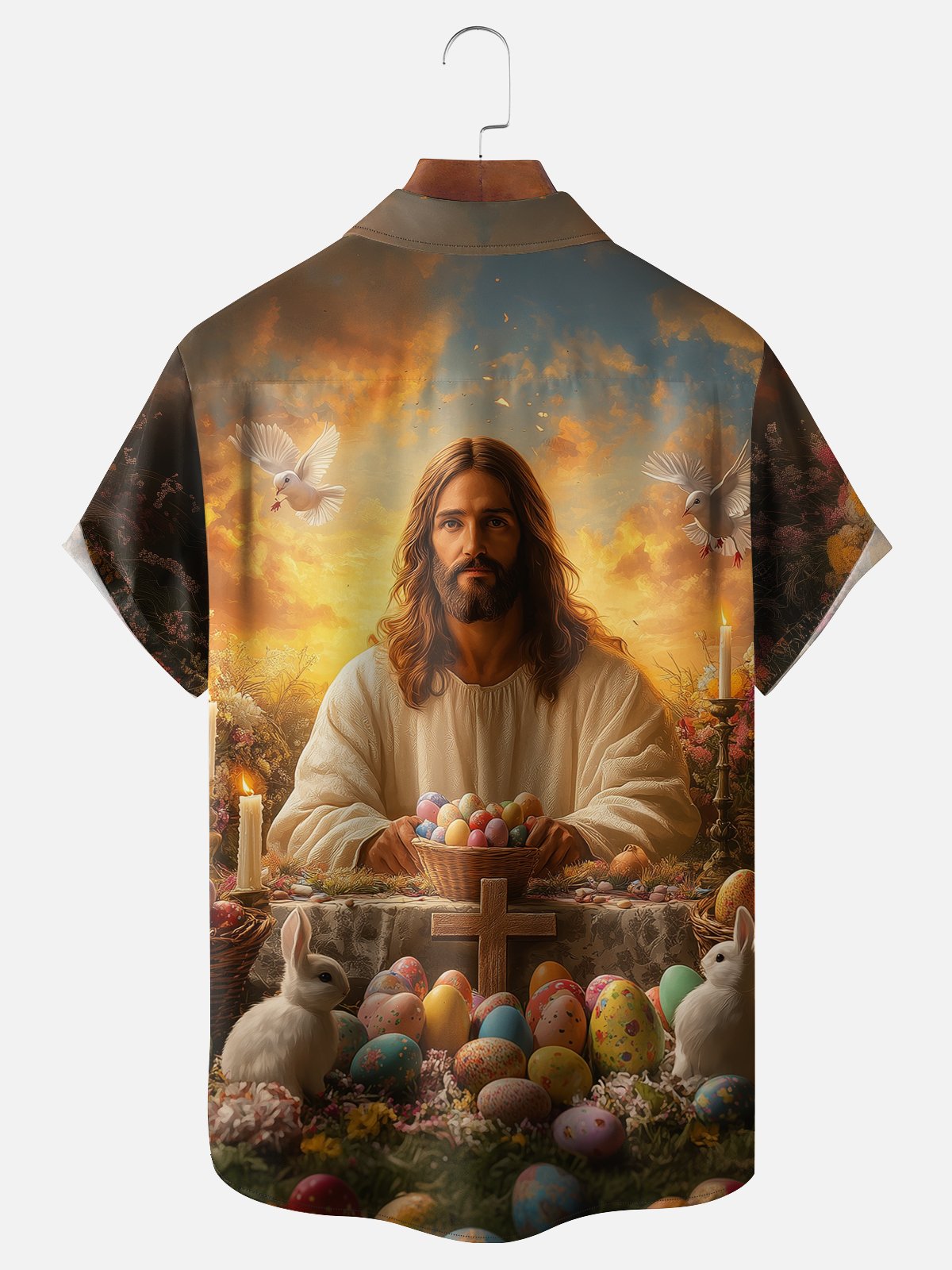 Moisture-wicking Easter Jesus Bunny Rabbit Eggs Chest Pocket Casual Shirt