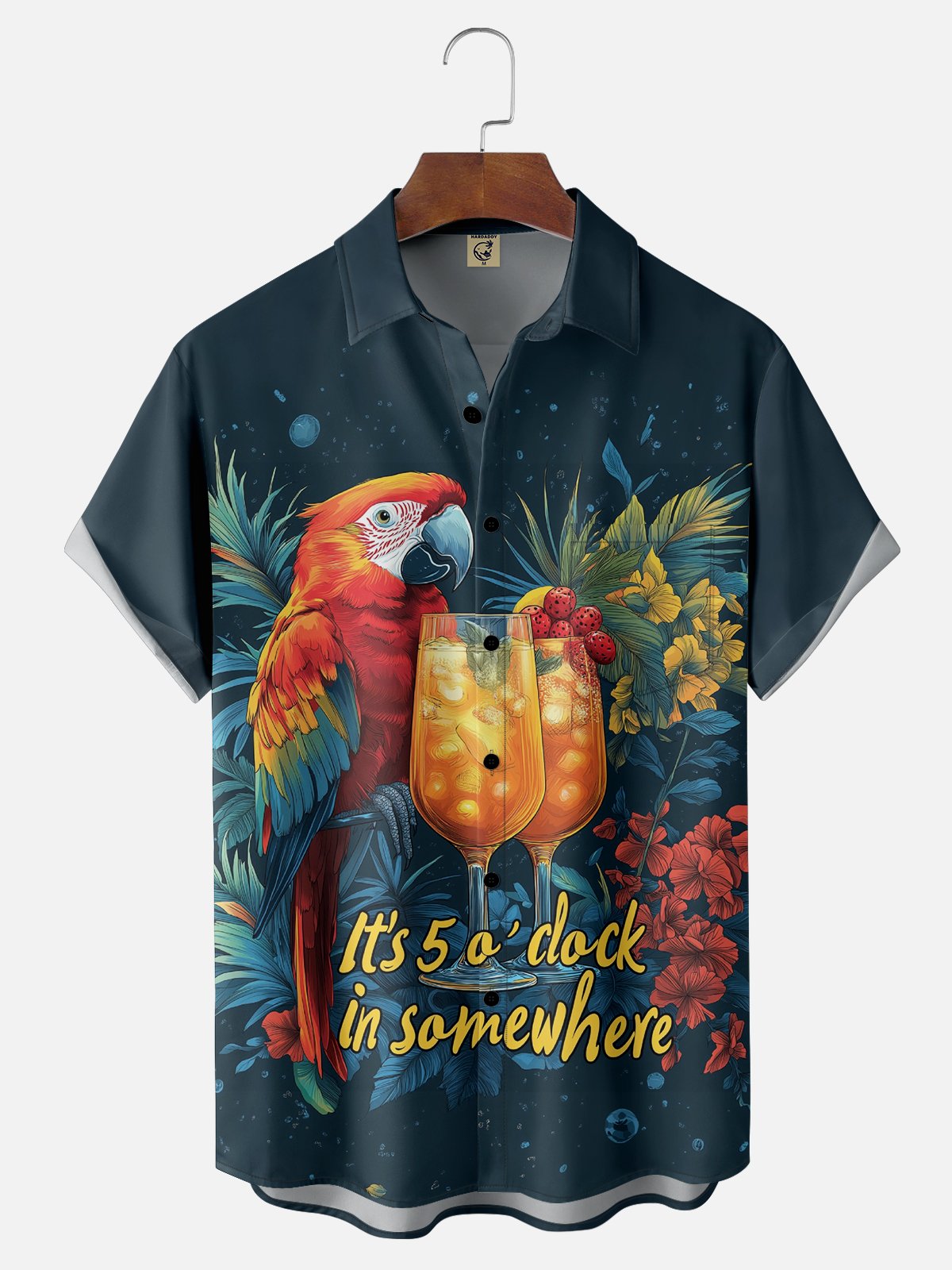 Moisture-wicking Its 5 O'clock Somewhere Parrots Chest Pocket Hawaiian Shirt