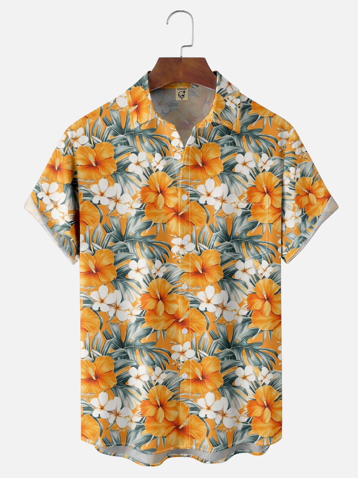 Moisture-wicking Palm Tree Hibiscus Floral Chest Pocket Hawaiian Shirt