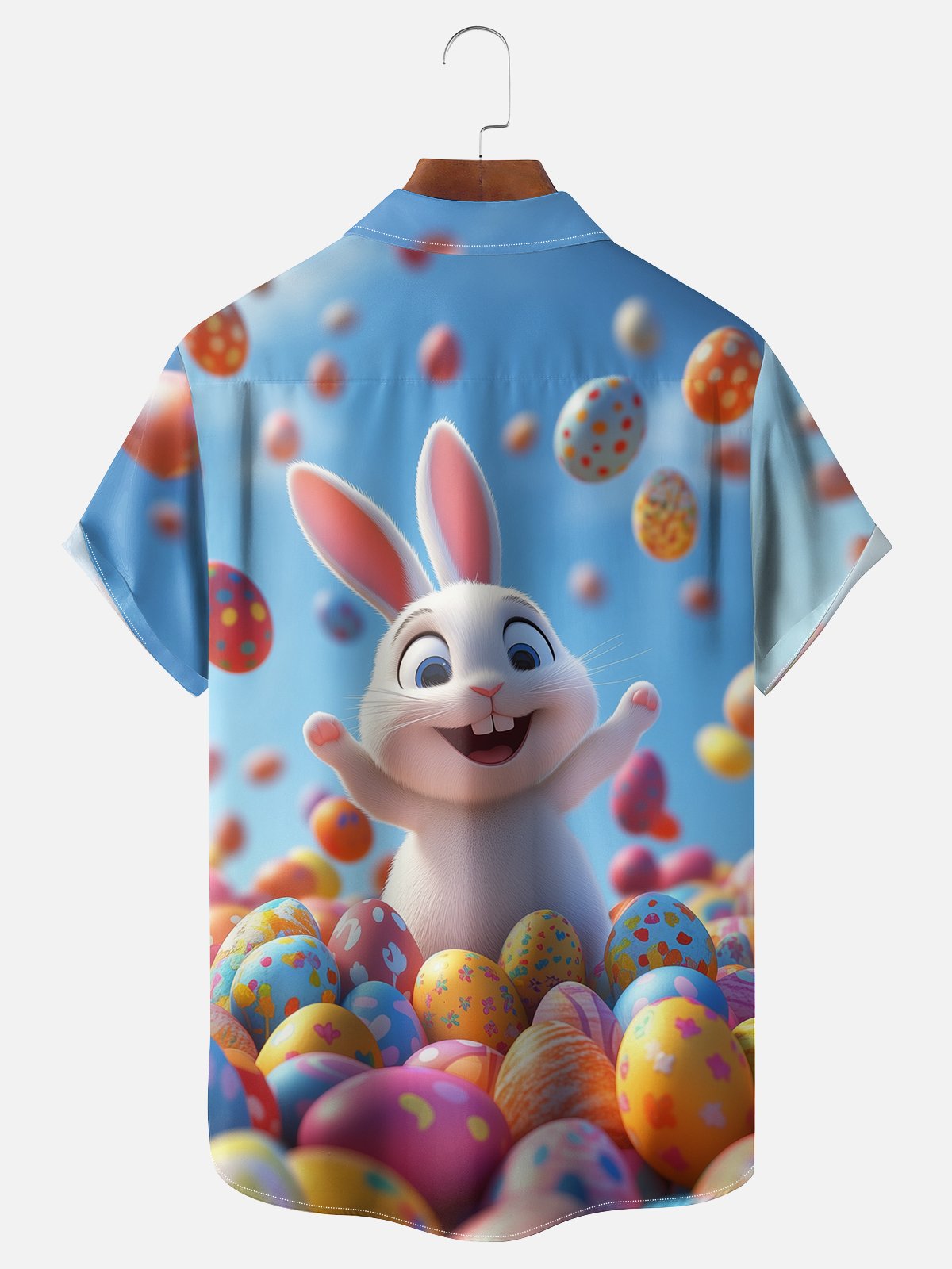 Moisture-wicking Easter Bunny Rabbit Eggs Chest Pocket Hawaiian Shirt