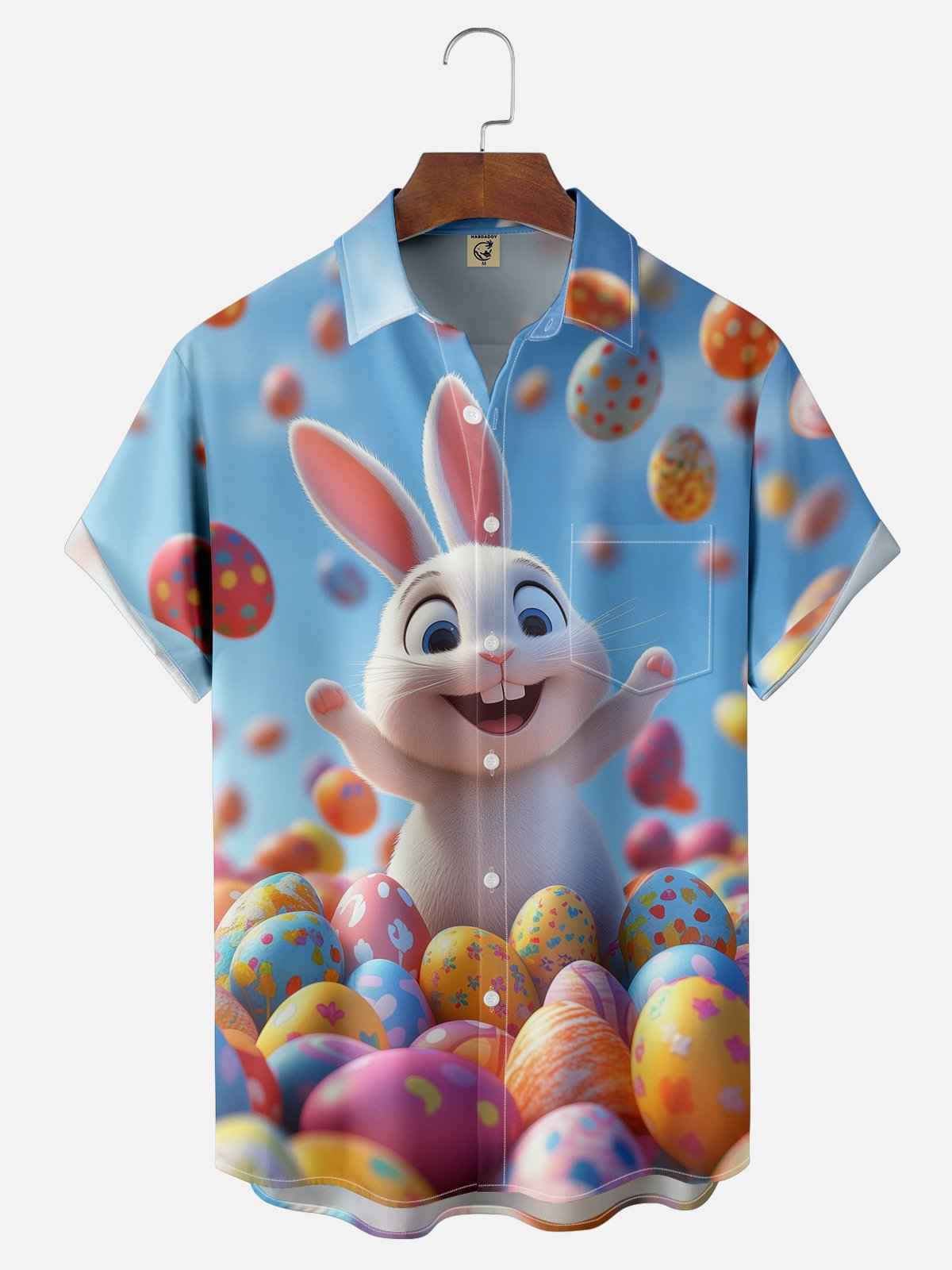 Moisture-wicking Easter Bunny Rabbit Eggs Chest Pocket Hawaiian Shirt