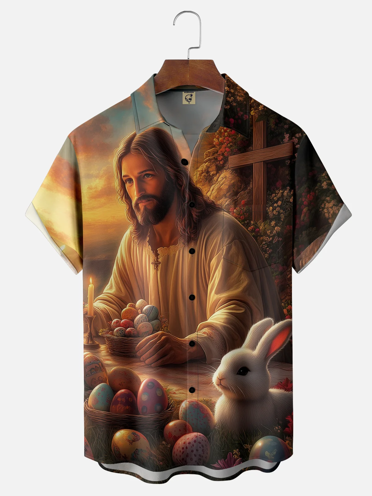 Moisture-wicking Easter Jesus Christ Bunny Rabbit Eggs Chest Pocket Casual Shirt