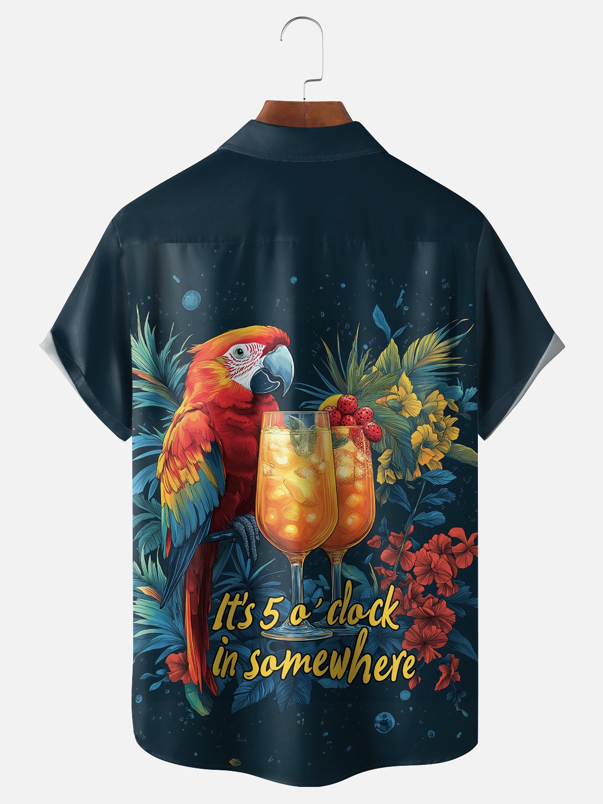 Moisture-wicking Its 5 O'clock Somewhere Parrots Chest Pocket Hawaiian Shirt