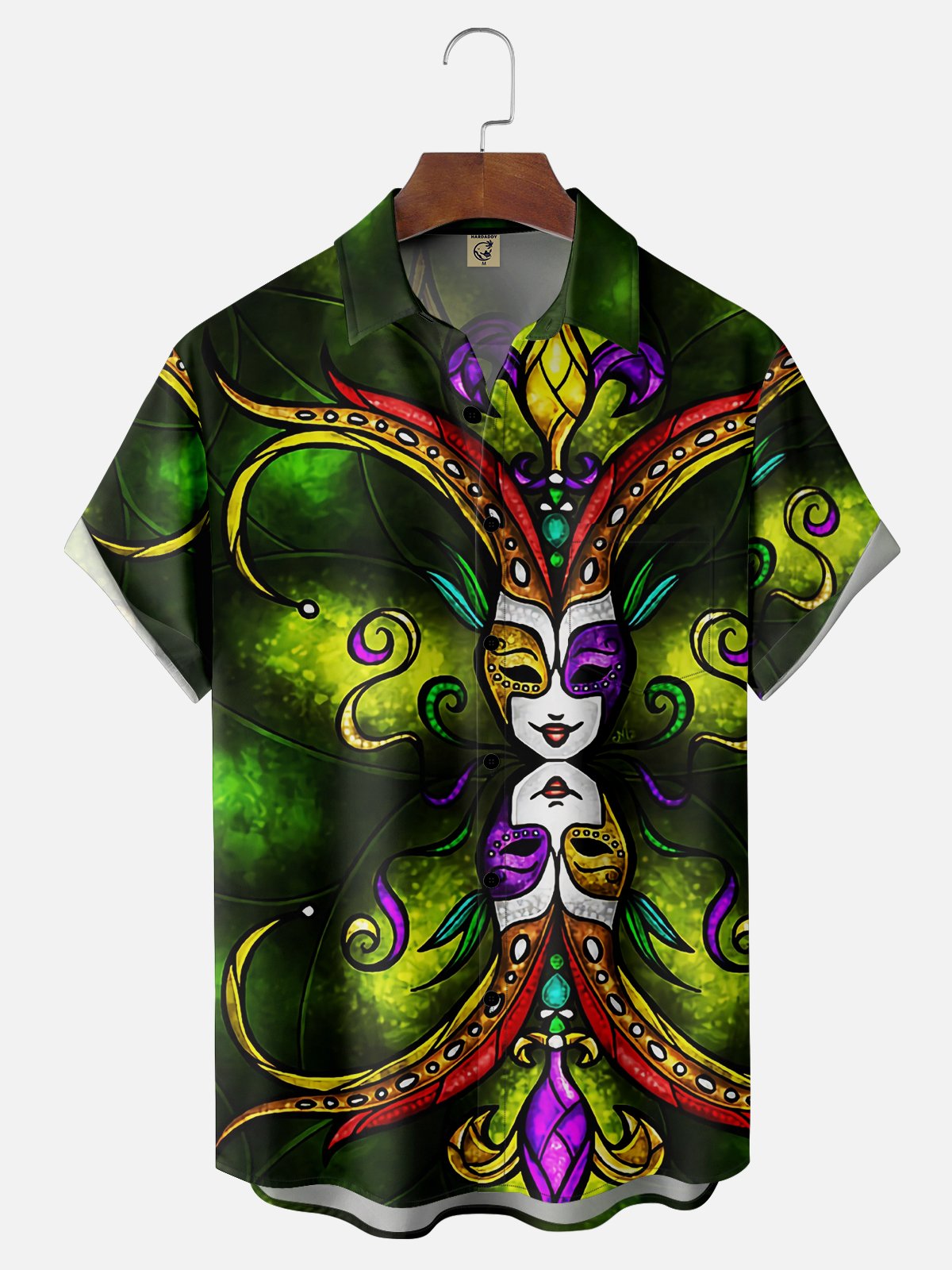 Mardi Gras Mask Chest Pocket Short Sleeve Casual Shirt