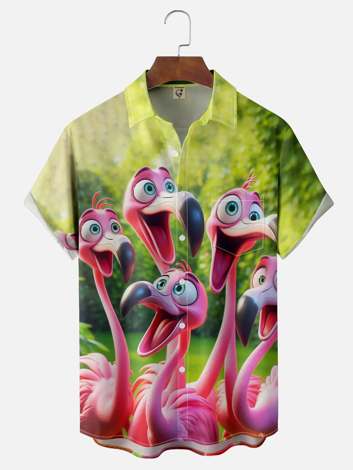 Moisture Wicking Funny Flamingo Chest Pocket Hawaiian Shirt