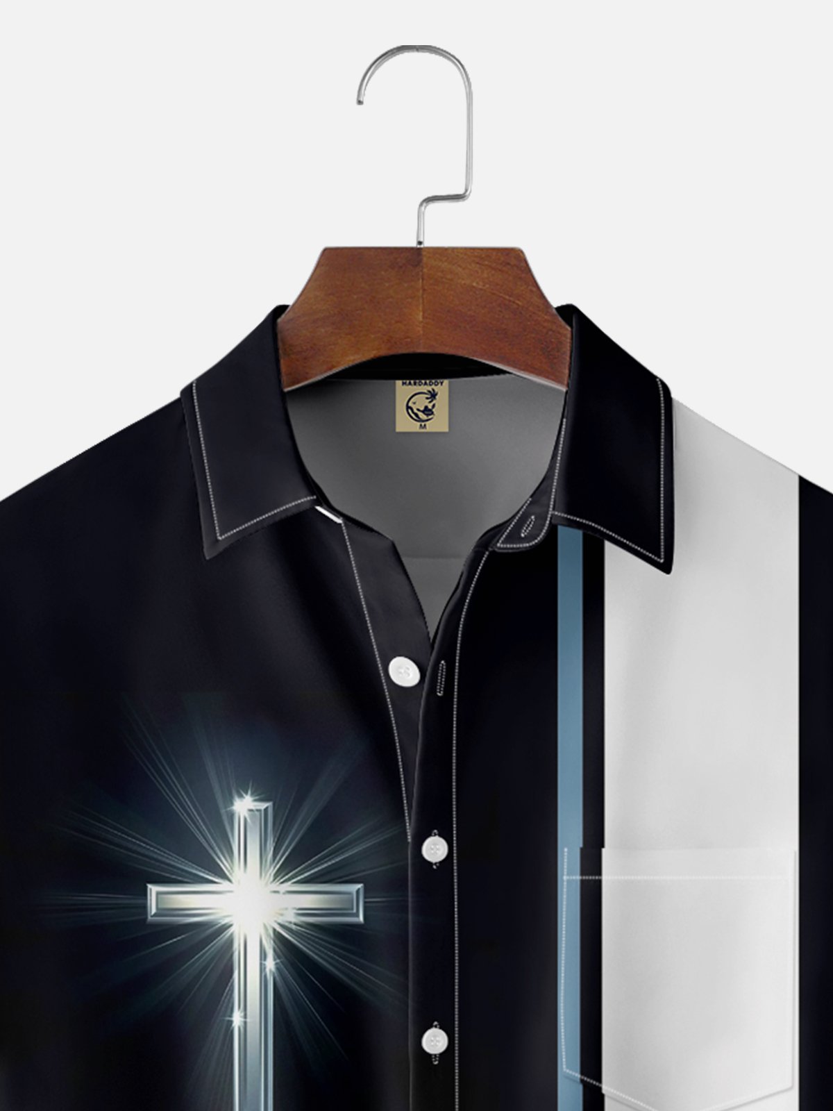 Moisture-wicking Easter Cross Chest Pocket Bowling Shirt