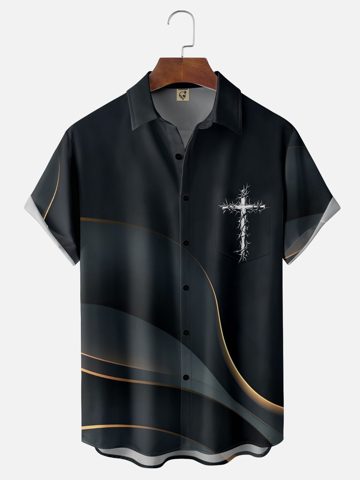 Moisture-wicking Easter Cross Gradient Geomatric Chest Pocket Casual Shirt