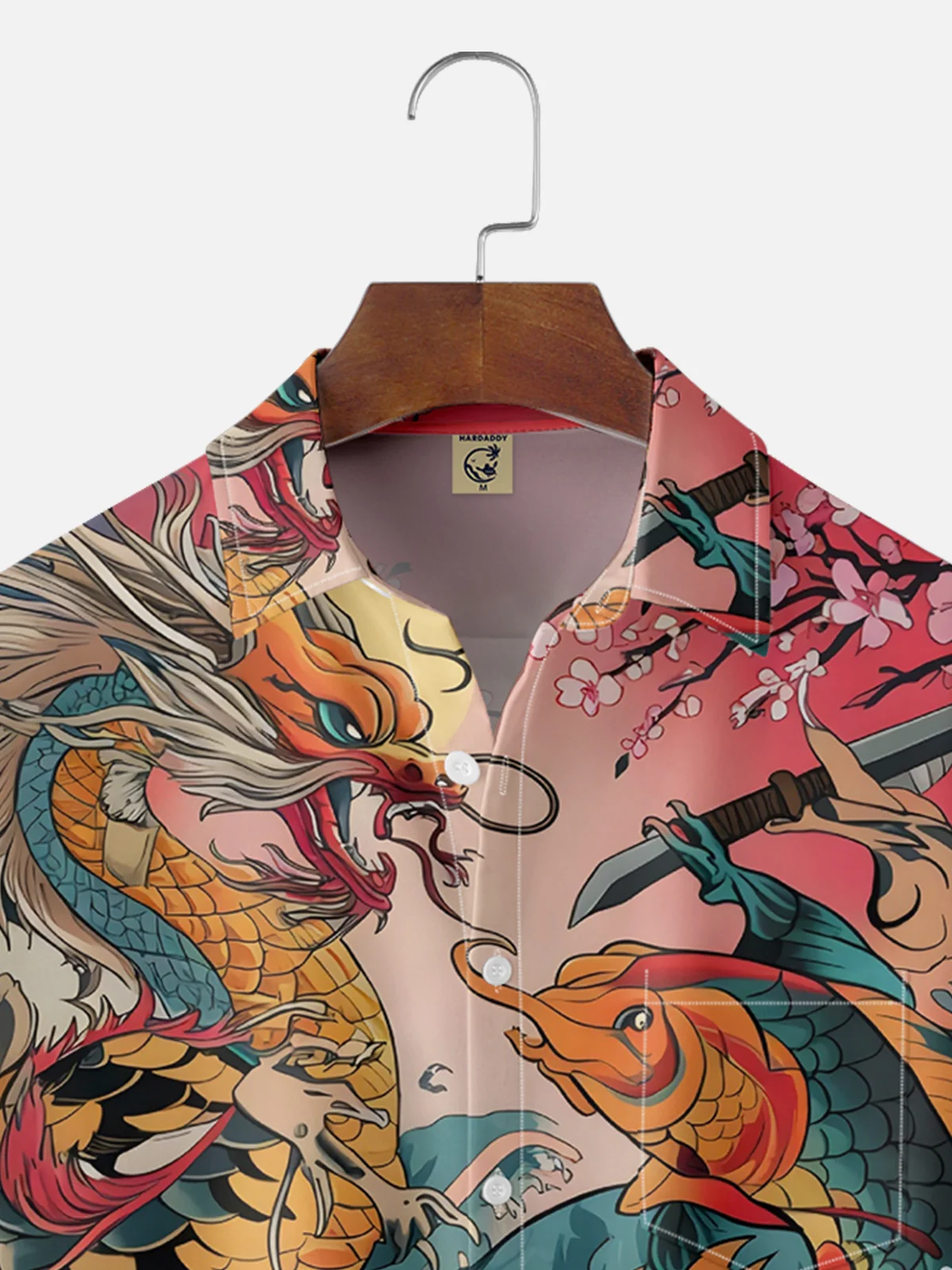 Moisture Wicking Ukiyo-e Dragon Carp Chest Pocket Hawaiian Shirt