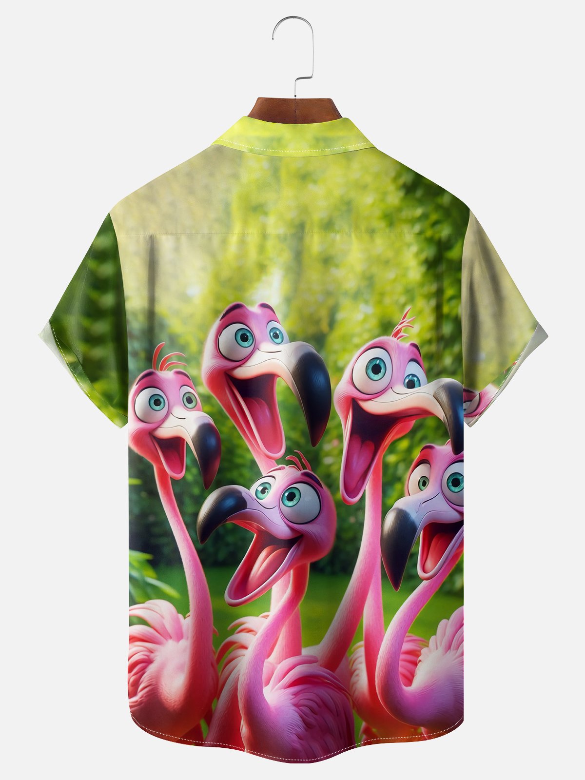 Moisture Wicking Funny Flamingo Chest Pocket Hawaiian Shirt