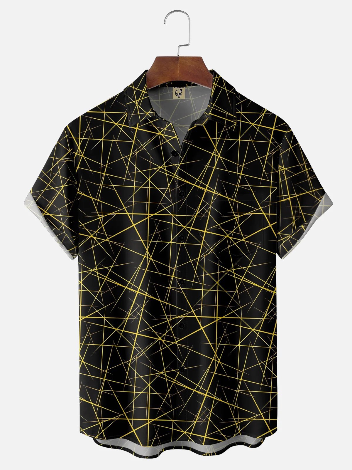 Moisture Wicking Geometric Lines Chest Pocket Hawaiian Shirt